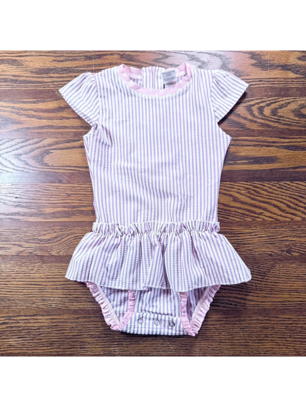 Ruffle Butt Girls Purple Striped Peplum Romper Bows Rear Zip Size 3T